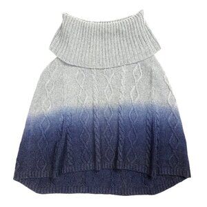 NEW Lafayette 148 Cashmere Wool Cable Knit Poncho Turtleneck Sweater Blue Ombre